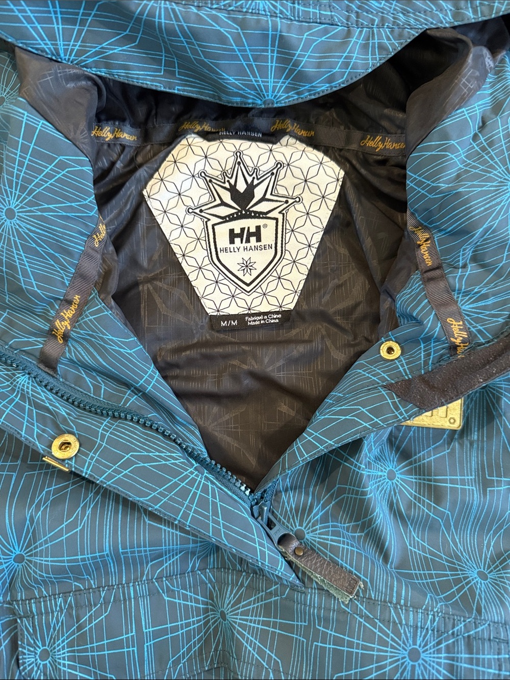 Helly Hansen Blue Teal Patterned Utility Jacket with Hood - Picture 2 of 3